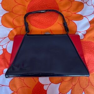 Vintage 60s mod red and navy handbag purse